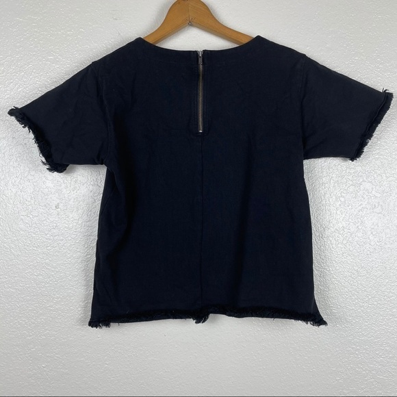 Madewell Black Fringe Sleeve and Hem Crop Top - Picture 2 of 5